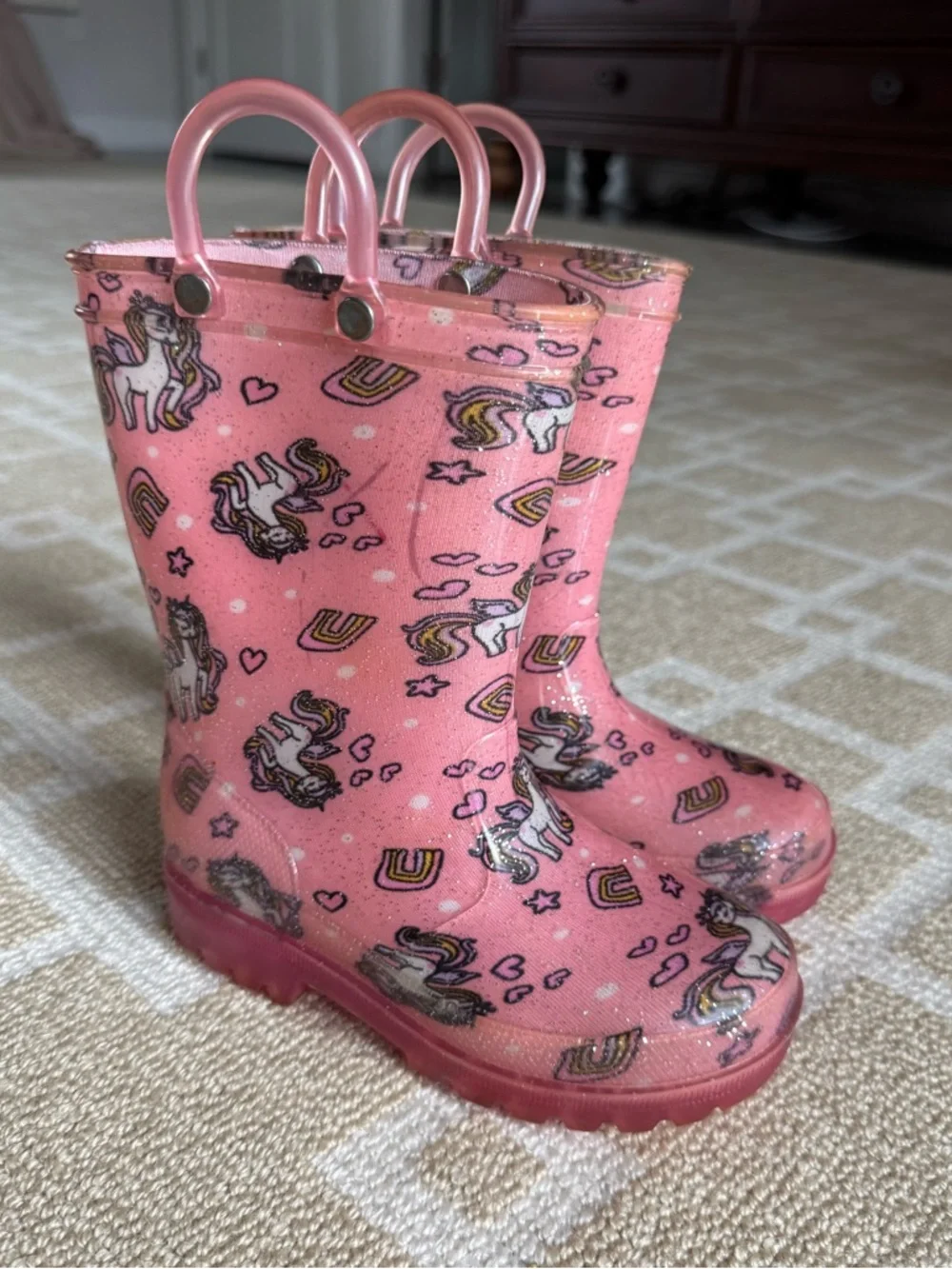 Zoogs Unicorn Glitter Rain Boots Pink Waterproof Kids Size 9 Toddler Girl